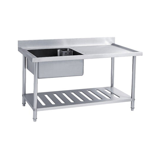 SS304 700mm Single Sink Bench With Under Shelf (1200mm)