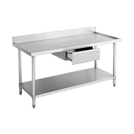 304SS Work Bench With Drawer, Splash Back & Under Shelf (Round Leg) (1800mm)