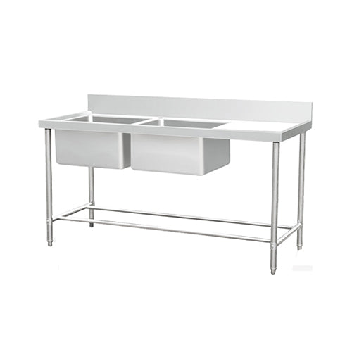 SS304 700mm Double Sinks Bench With Splashback (1800mm)